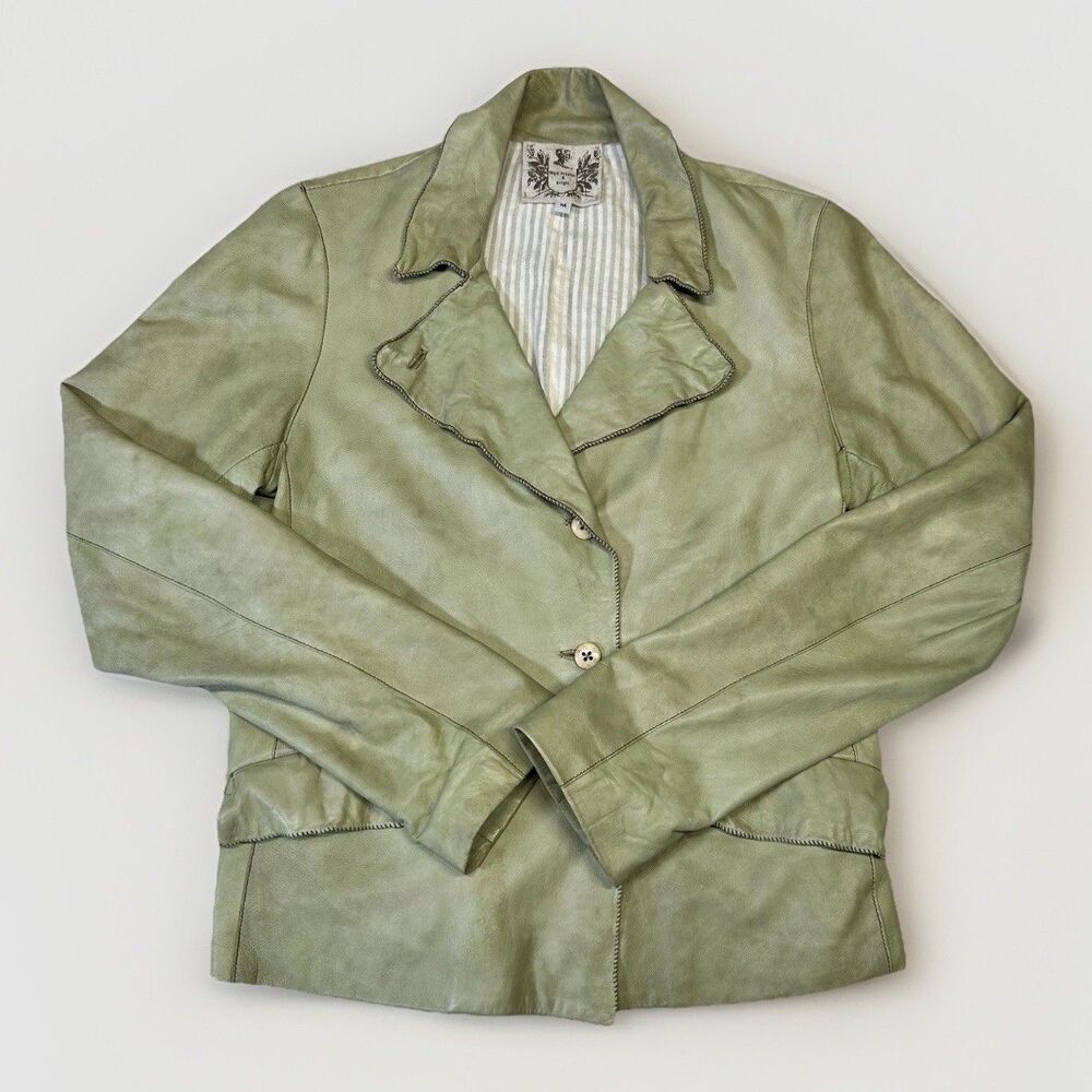 Nigel Preston & Knight Green Leather Blazer Jacket Women’s Size M Vintage Style